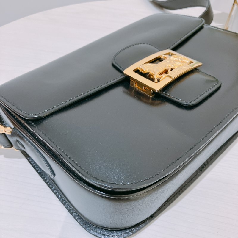 TK2073 賽琳 中古 Celine Vintage Flap Bag 24cm Black X GHW-6