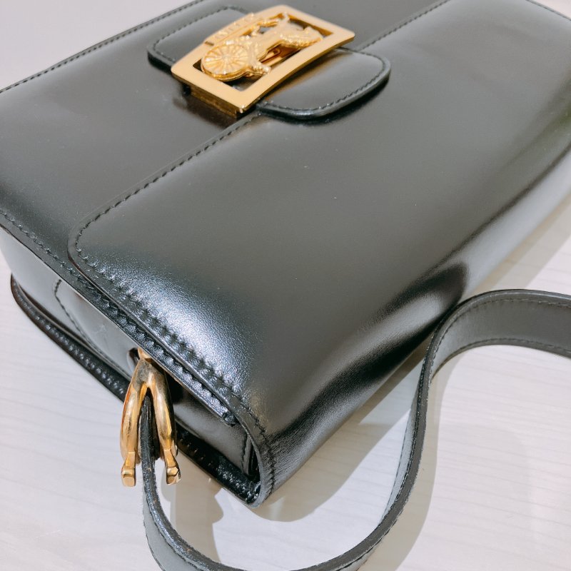 TK2073 賽琳 中古 Celine Vintage Flap Bag 24cm Black X GHW-8