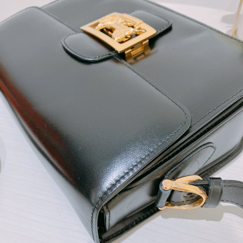TK2073 賽琳 中古 Celine Vintage Flap Bag 24cm Black X GHW-9