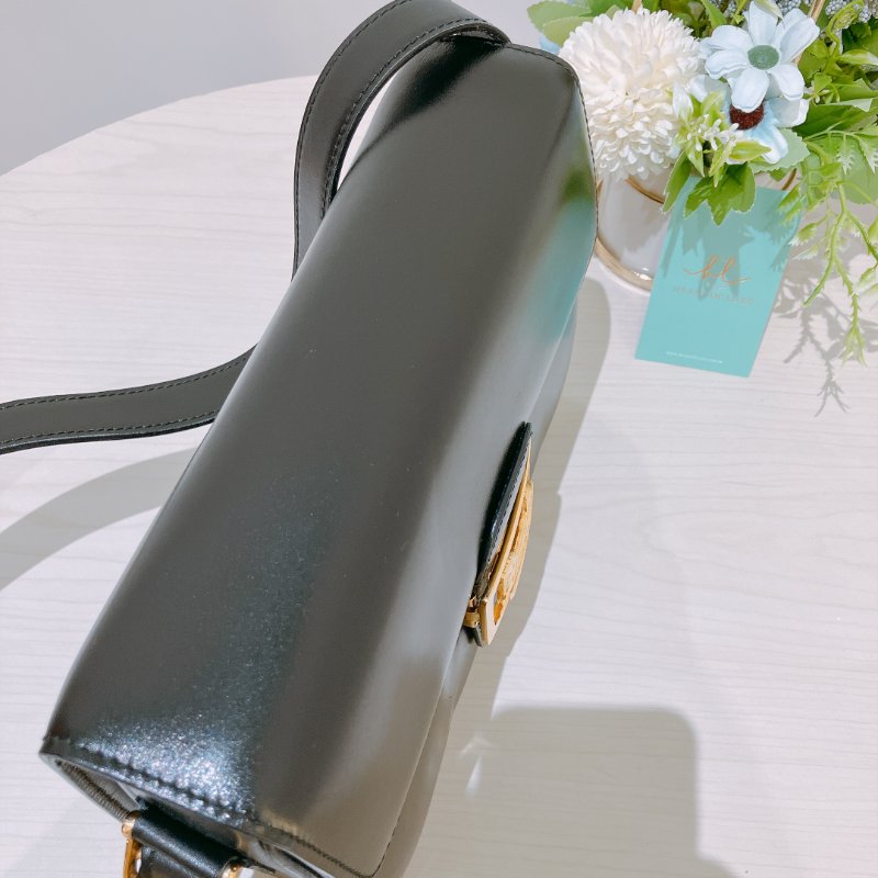 TK2073 賽琳 中古 Celine Vintage Flap Bag 24cm Black X GHW-11