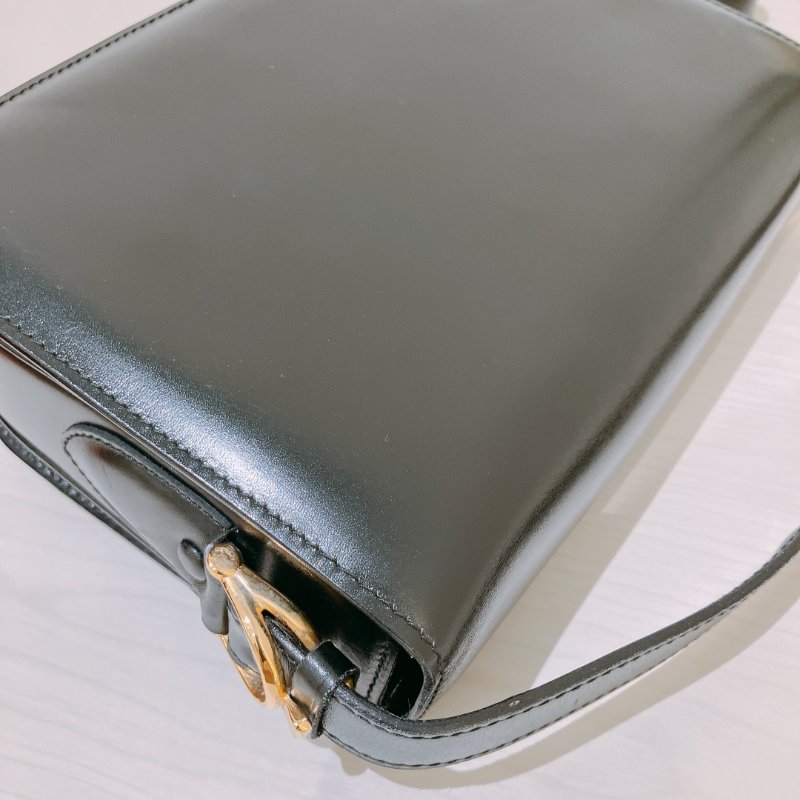 TK2073 賽琳 中古 Celine Vintage Flap Bag 24cm Black X GHW-14