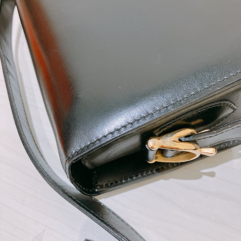 TK2073 賽琳 中古 Celine Vintage Flap Bag 24cm Black X GHW-15