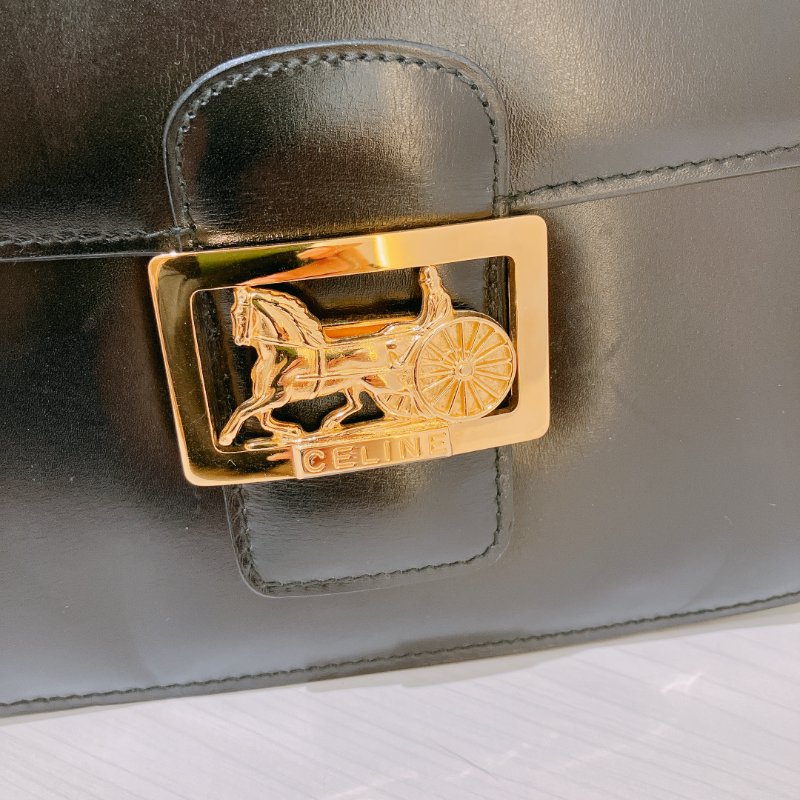TK2073 賽琳 中古 Celine Vintage Flap Bag 24cm Black X GHW-16
