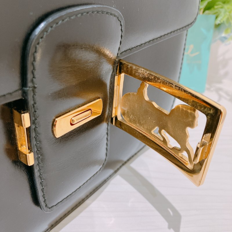 TK2073 賽琳 中古 Celine Vintage Flap Bag 24cm Black X GHW-17