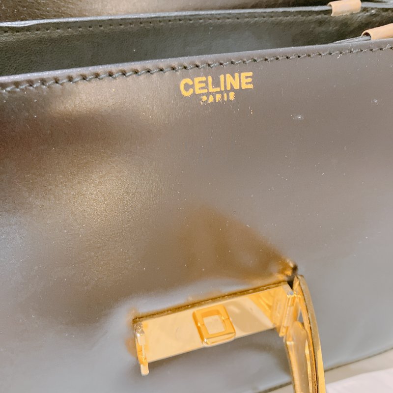 TK2073 賽琳 中古 Celine Vintage Flap Bag 24cm Black X GHW-19
