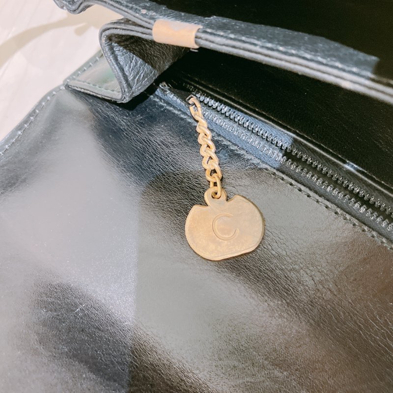 TK2073 賽琳 中古 Celine Vintage Flap Bag 24cm Black X GHW-22