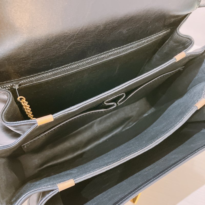 TK2073 賽琳 中古 Celine Vintage Flap Bag 24cm Black X GHW-24
