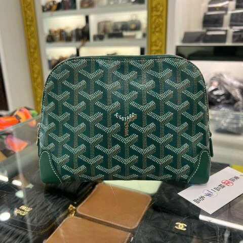 東區正精品㊣GOYARD 綠色圖騰拉鍊貝殼包化妝包洗漱包 RZ6477