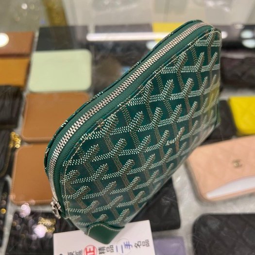 東區正精品㊣GOYARD 綠色圖騰拉鍊貝殼包化妝包洗漱包 RZ6477-5