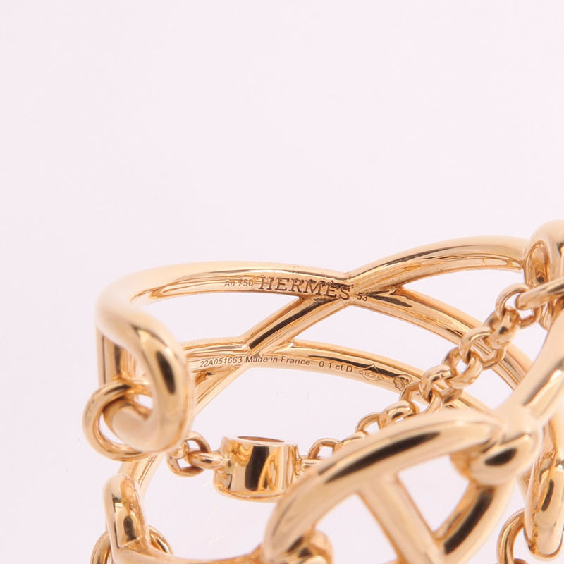 HERMES 18K玫瑰金Chaine D'ancre Chaos Ring鑽石戒指-4