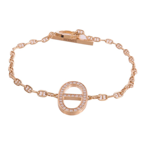 HERMES 18K玫瑰金Chaine d'ancre Contour Bracelet鑽石手鏈