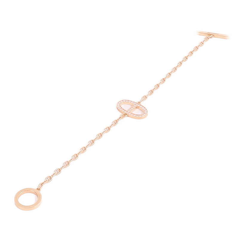 HERMES 18K玫瑰金Chaine d'ancre Contour Bracelet鑽石手鏈-6