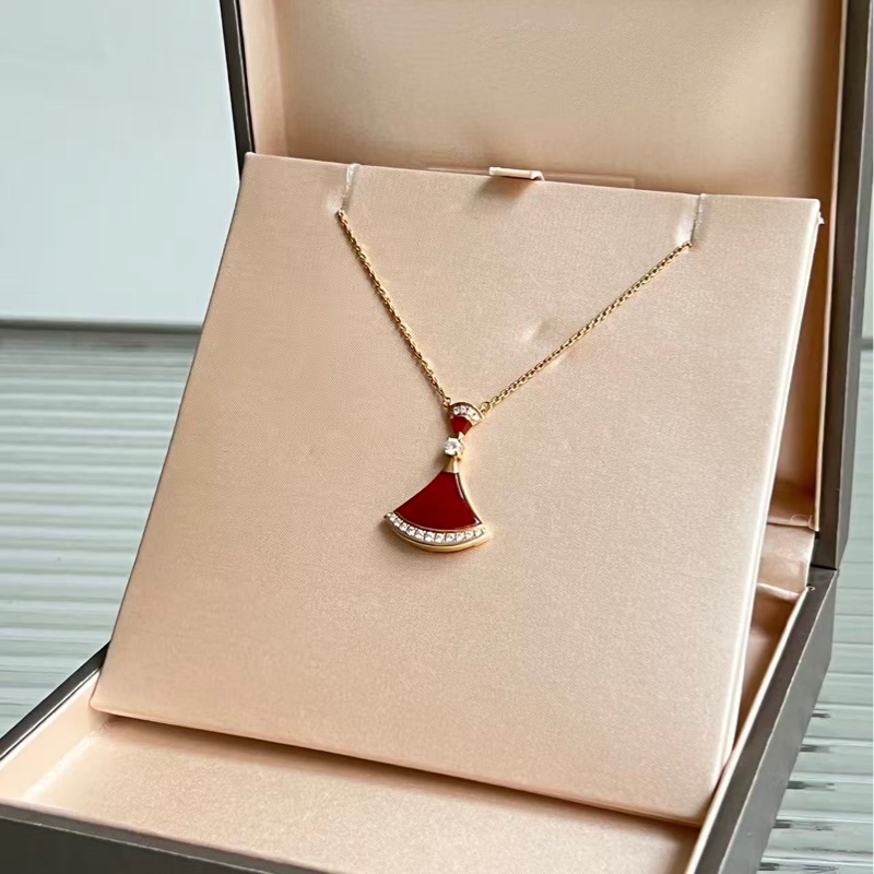 寶格麗/Bvlgari DIVAS’DREAM 系列大號紅扇子邊鑽項鍊 diva 系列,18k 玫瑰金鑽石鑲嵌紅玉髓,尺寸:45-47cm-0