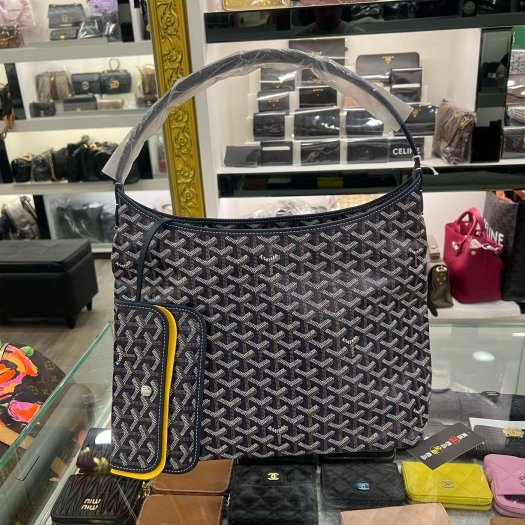 東區正精品㊣GOYARD Boheme Hobo Bag 全新深藍色印花銀釦拉鍊單把肩背包彎月包 RZ6482-0