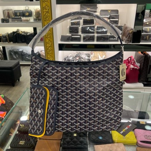 東區正精品㊣GOYARD Boheme Hobo Bag 全新深藍色印花銀釦拉鍊單把肩背包彎月包 RZ6482-9