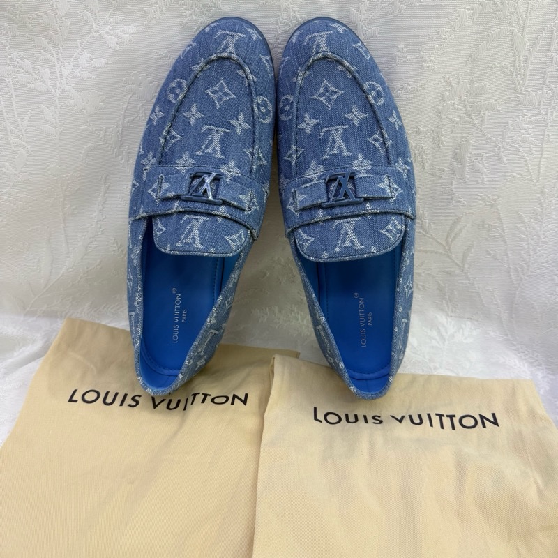 LV Classic Monogram Denim Loafers UK9.5 未使用品-0