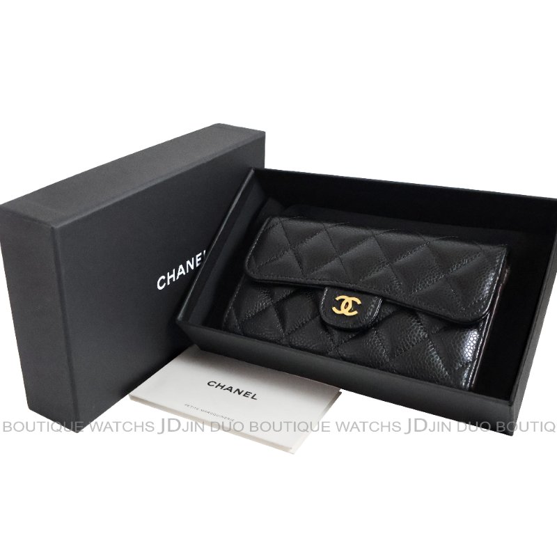 金鐸精品~C800 CHANEL香奈兒AP0232黑色小牛皮荔枝紋金扣三折中夾-7