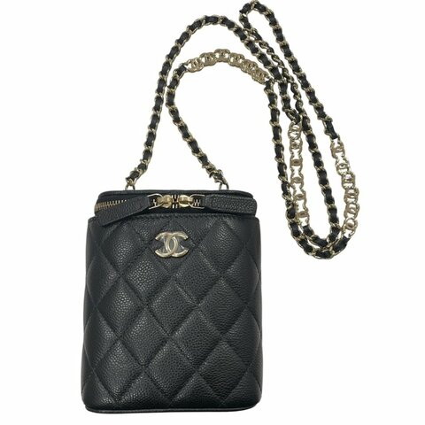 CHANEL 香奈兒 AP2195 迷你盒包 COCO鍊條 荔枝牛皮 黑色 金釦