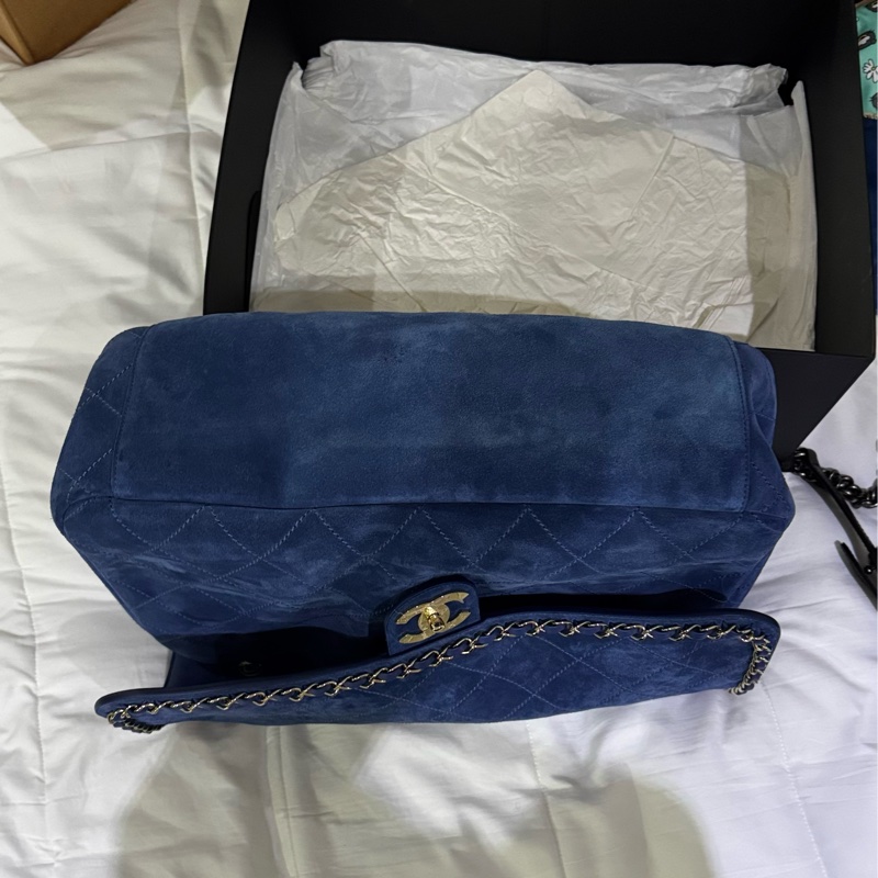 Nigo 權志龍Gd 同款Chanell x Pharrel Williams 菲董聯名限量款 flag bag 藍色麂皮大包近全新-8