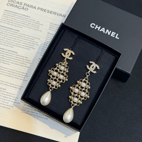 CHANEL雙C珍珠大串垂墜式耳環