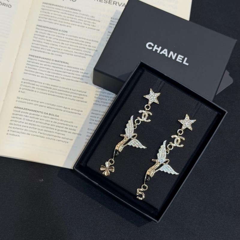 CHANEL不對稱五角星雙C高跟鞋流蘇耳環-1
