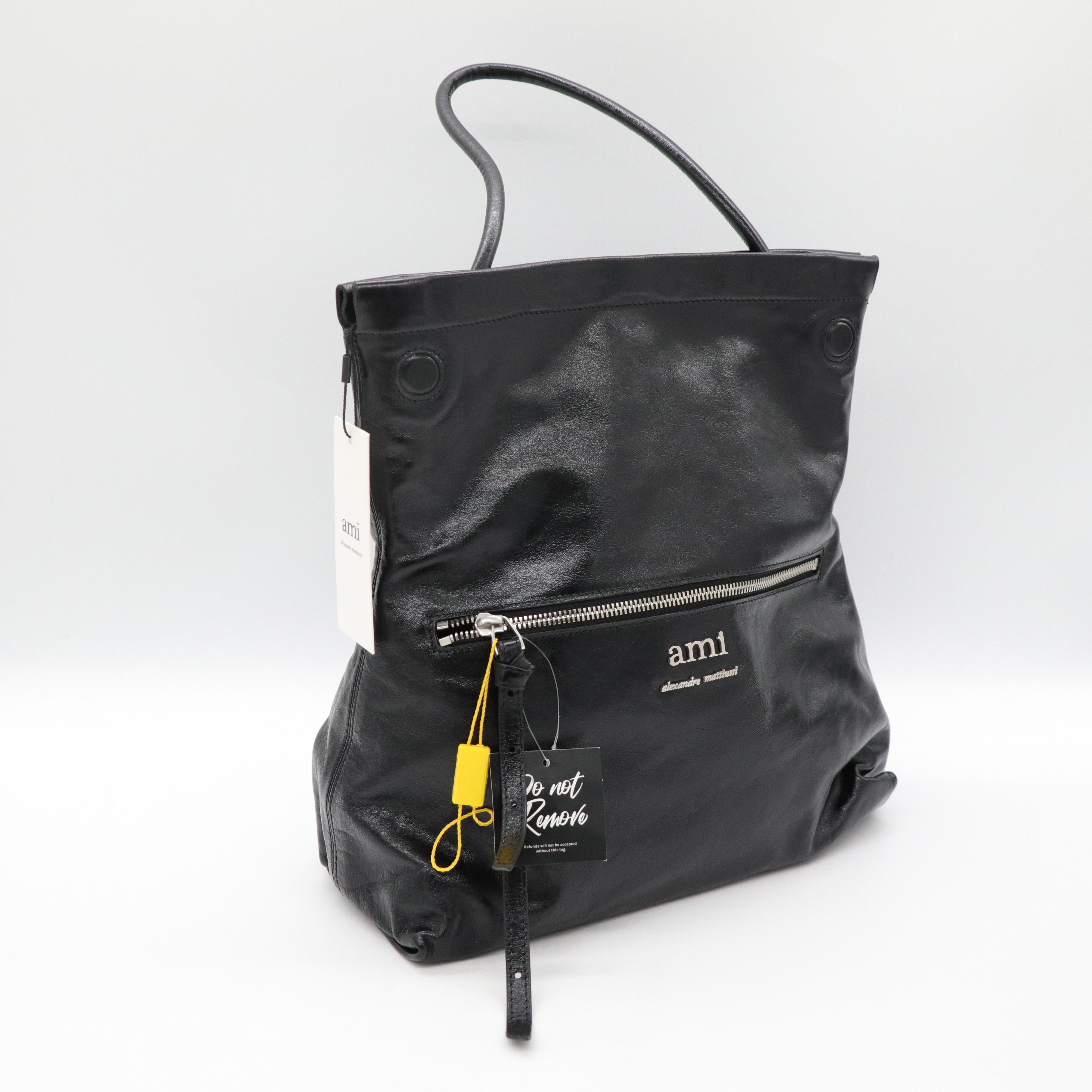 Ami Paris Grocery Bag 小牛皮 黑色 手提包-3