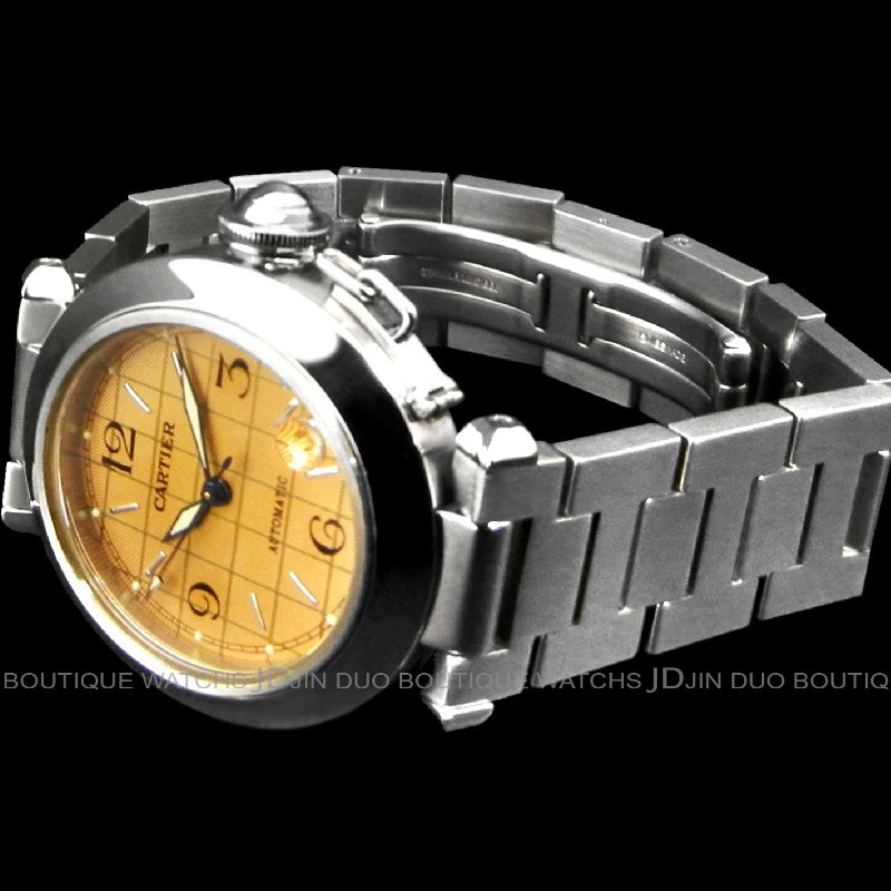 金鐸精品~W907 CARTIER 卡地亞 PASHA 棕色格紋面中型款 自動上鍊女用腕錶-3