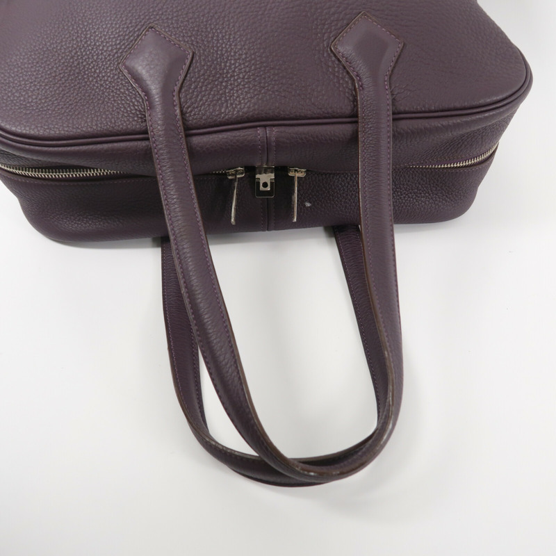 HERMES Clemence皮革Victoria 35手挽袋Rouge Pivoine-9