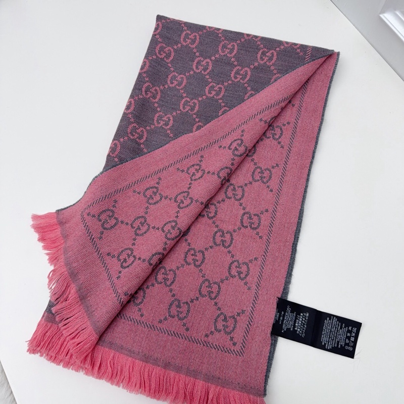 全新Gucci古馳圍巾 雙面灰粉拼色-2