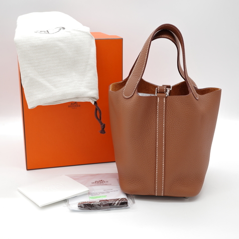 Hermès 愛馬仕 金棕 菜籃子 18 牛皮