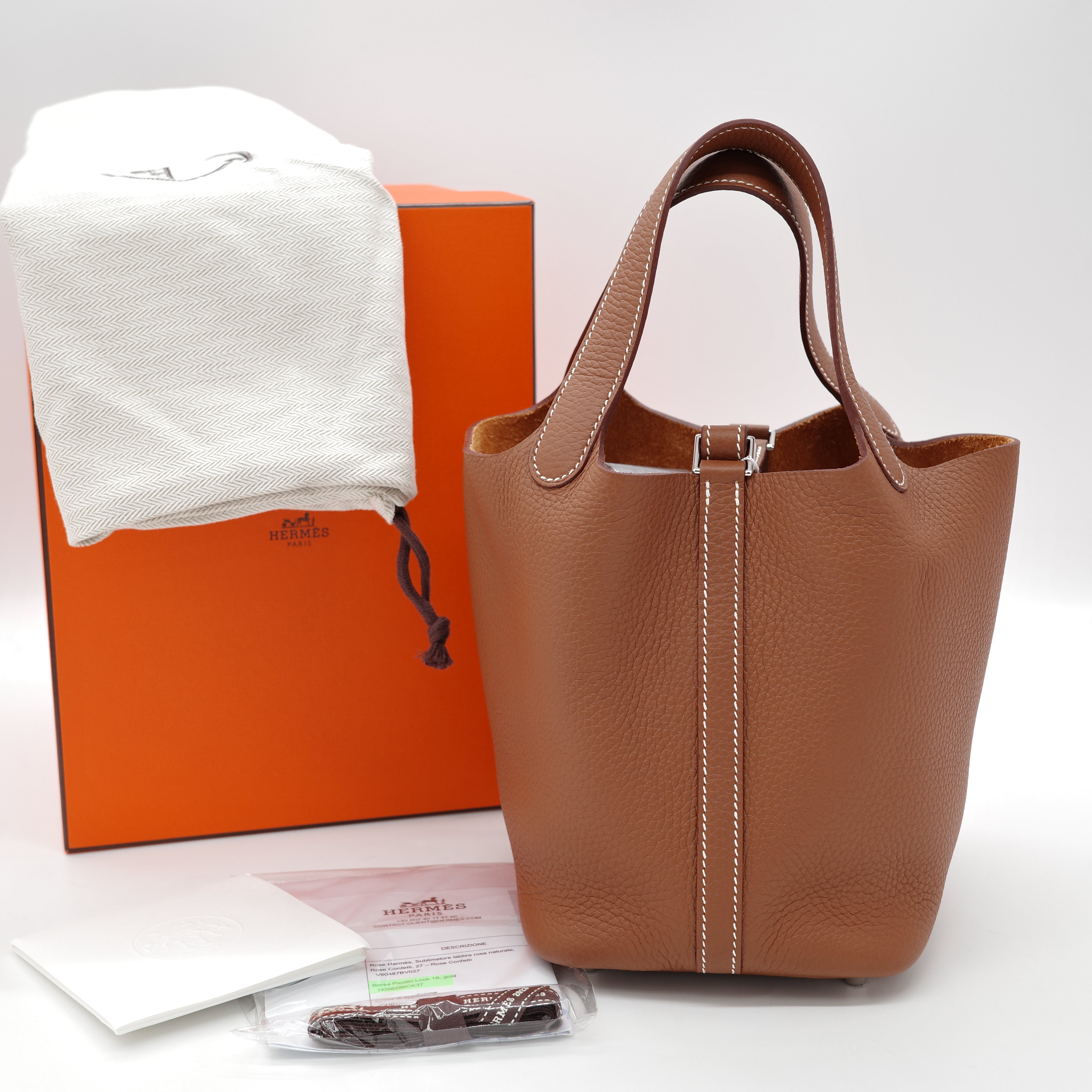 Hermès 愛馬仕 金棕 菜籃子 18 牛皮-1
