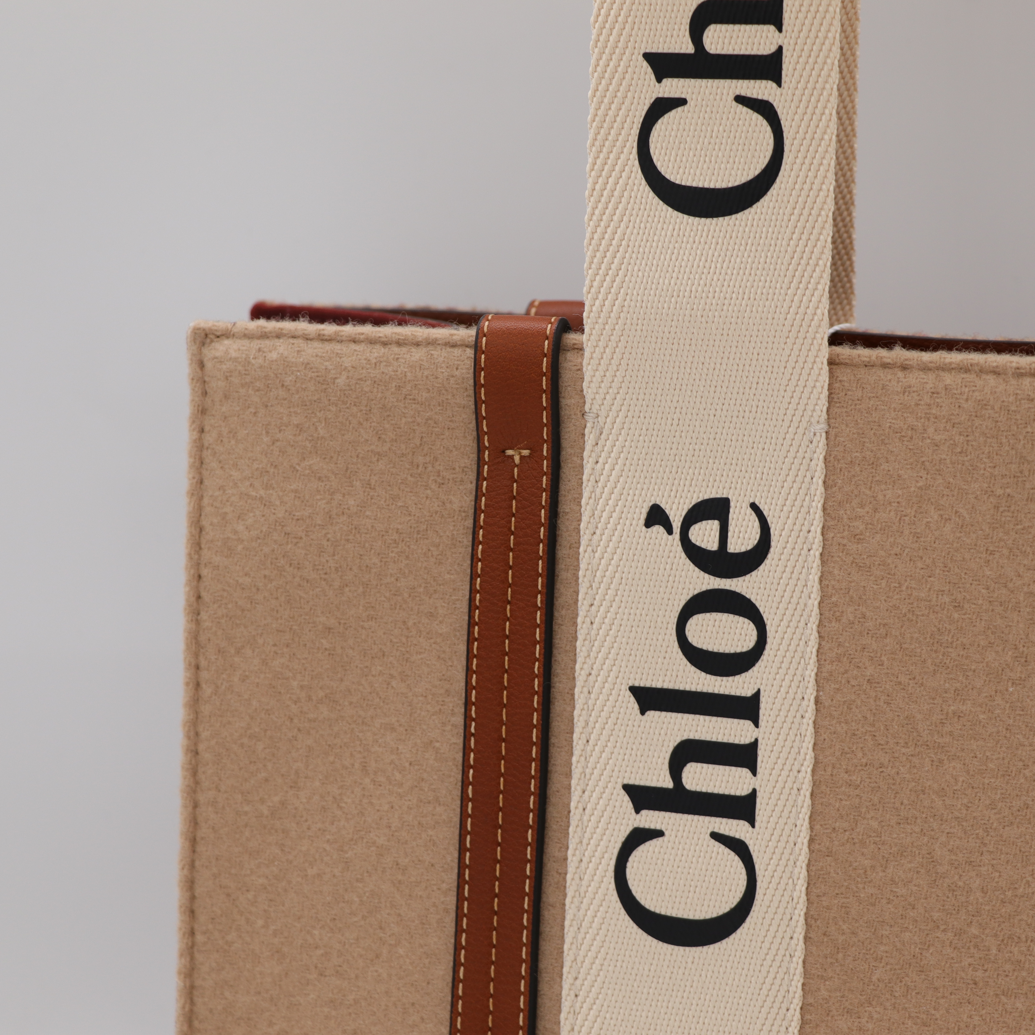 Chloé 蔻伊 Woody tote 中號 千鳥紋/棕色 拼接 托特包-7