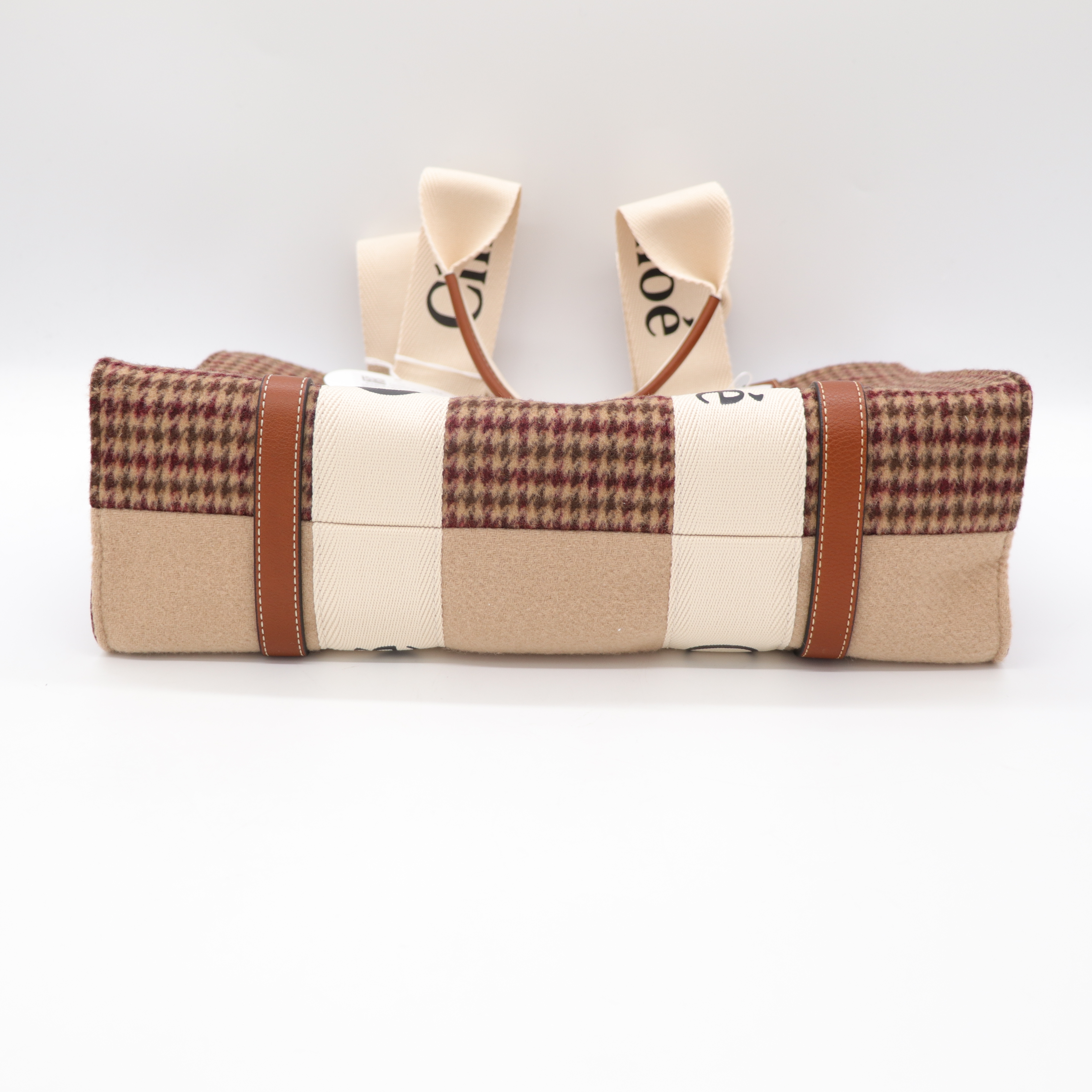 Chloé 蔻伊 Woody tote 中號 千鳥紋/棕色 拼接 托特包-12
