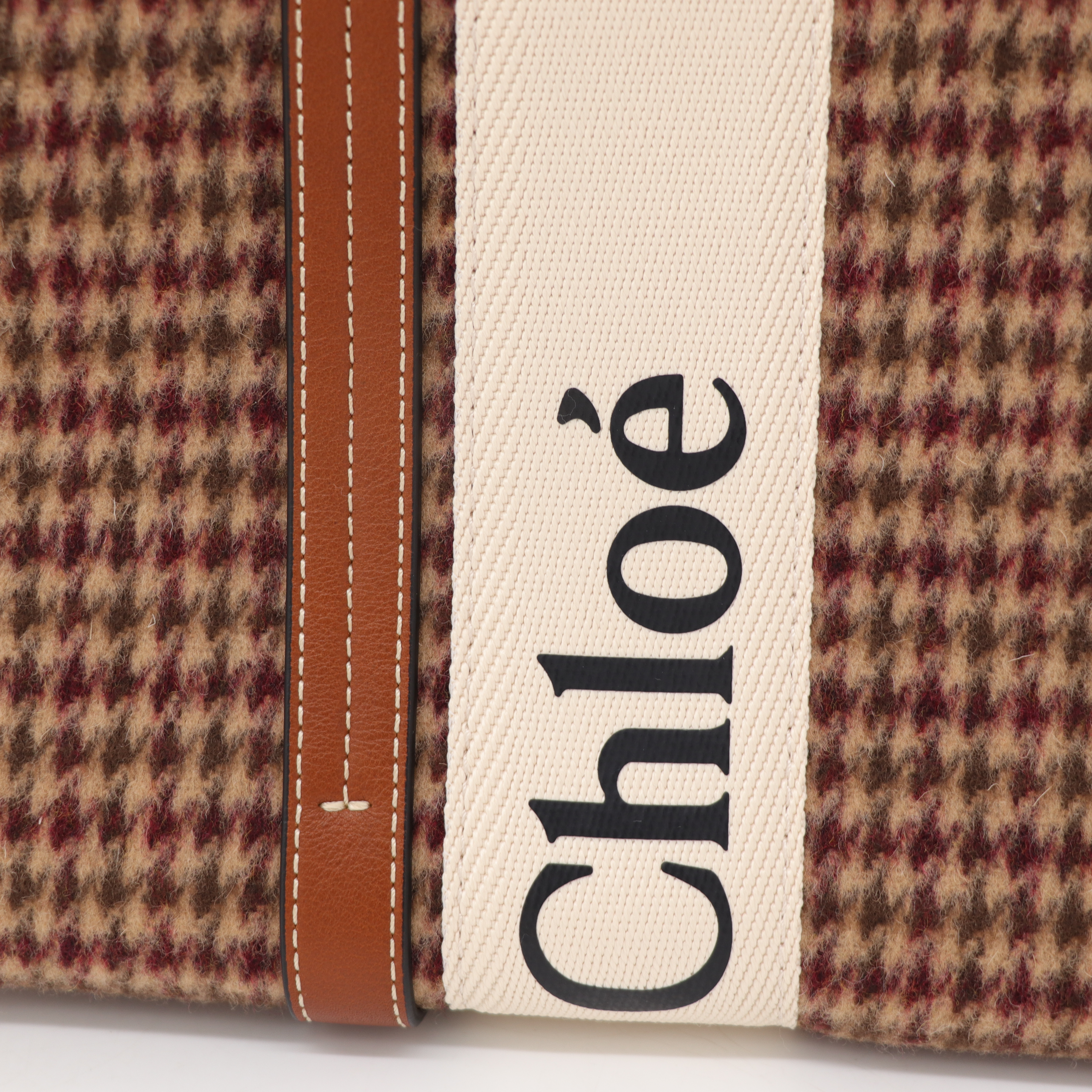 Chloé 蔻伊 Woody tote 中號 千鳥紋/棕色 拼接 托特包-13