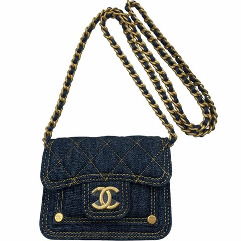 CHANEL 香奈兒 AP3349 迷你丹寧鍊條包 丹寧布 深藍色 金釦