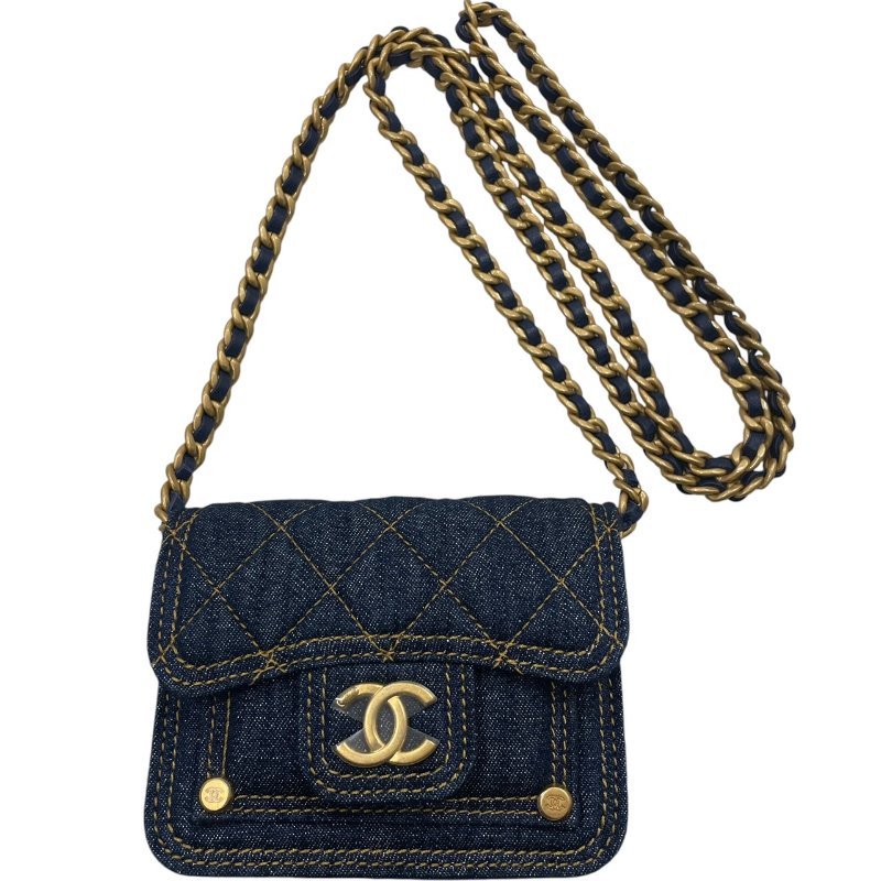 CHANEL 香奈兒 AP3349 迷你丹寧鍊條包 丹寧布 深藍色 金釦-0