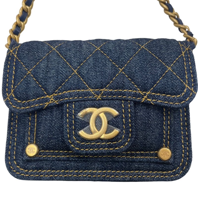 CHANEL 香奈兒 AP3349 迷你丹寧鍊條包 丹寧布 深藍色 金釦-1