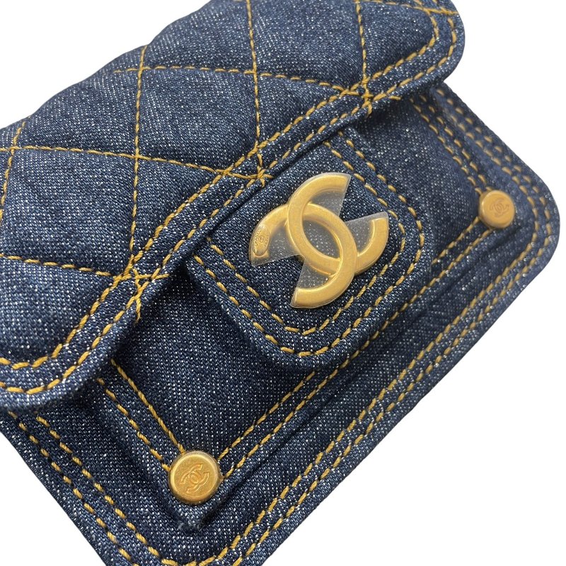 CHANEL 香奈兒 AP3349 迷你丹寧鍊條包 丹寧布 深藍色 金釦-10