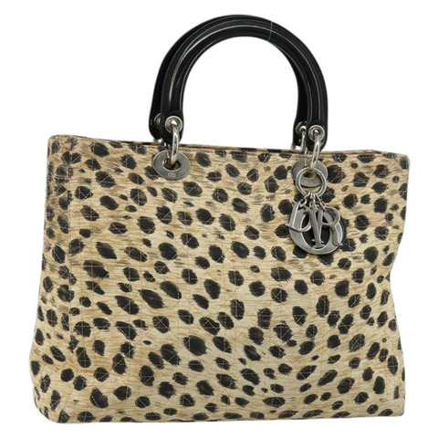 Christian Dior Canage Lady Dior 手提包 尼龍 米色 銀色 正品 182018V
