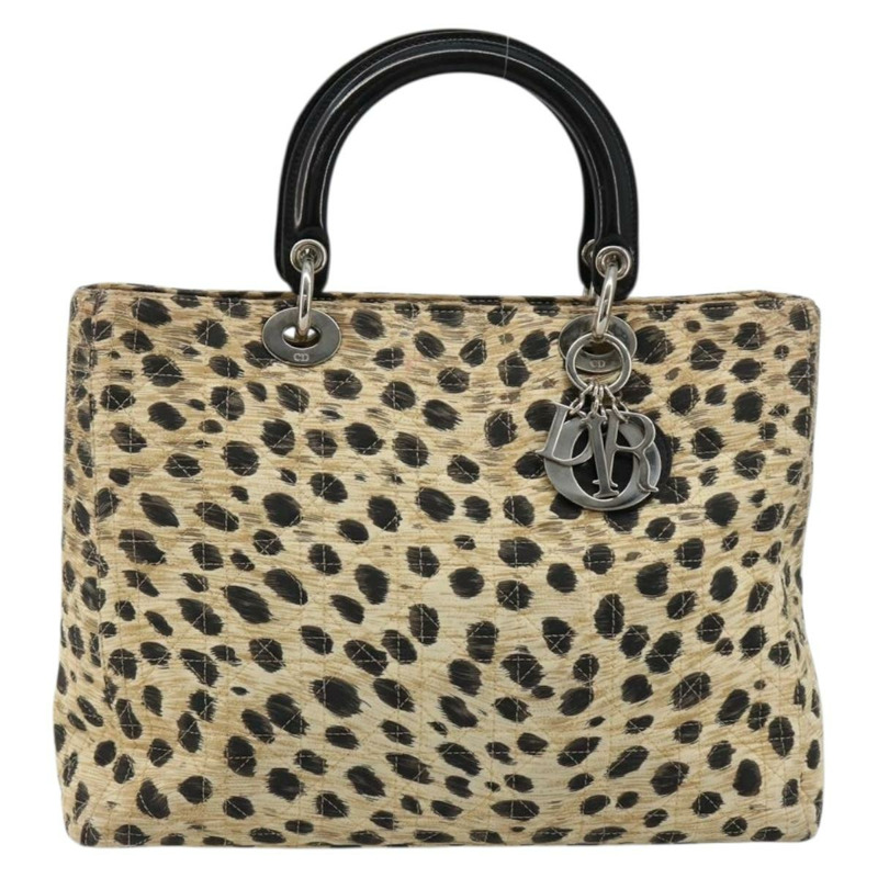 【日本直送】Christian Dior Canage Lady Dior 手提包 尼龍 米色 銀色 正品 182018V-12