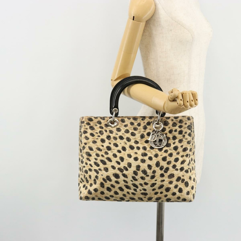 【日本直送】Christian Dior Canage Lady Dior 手提包 尼龍 米色 銀色 正品 182018V-23