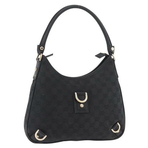 GUCCI GG帆布Abbey單肩包 黑色 金色 130738 正品 182265A