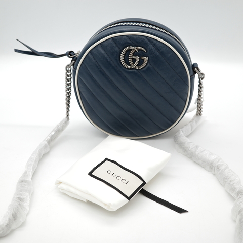 Gucci 古馳 marmont 藍白色 圓形 肩背包