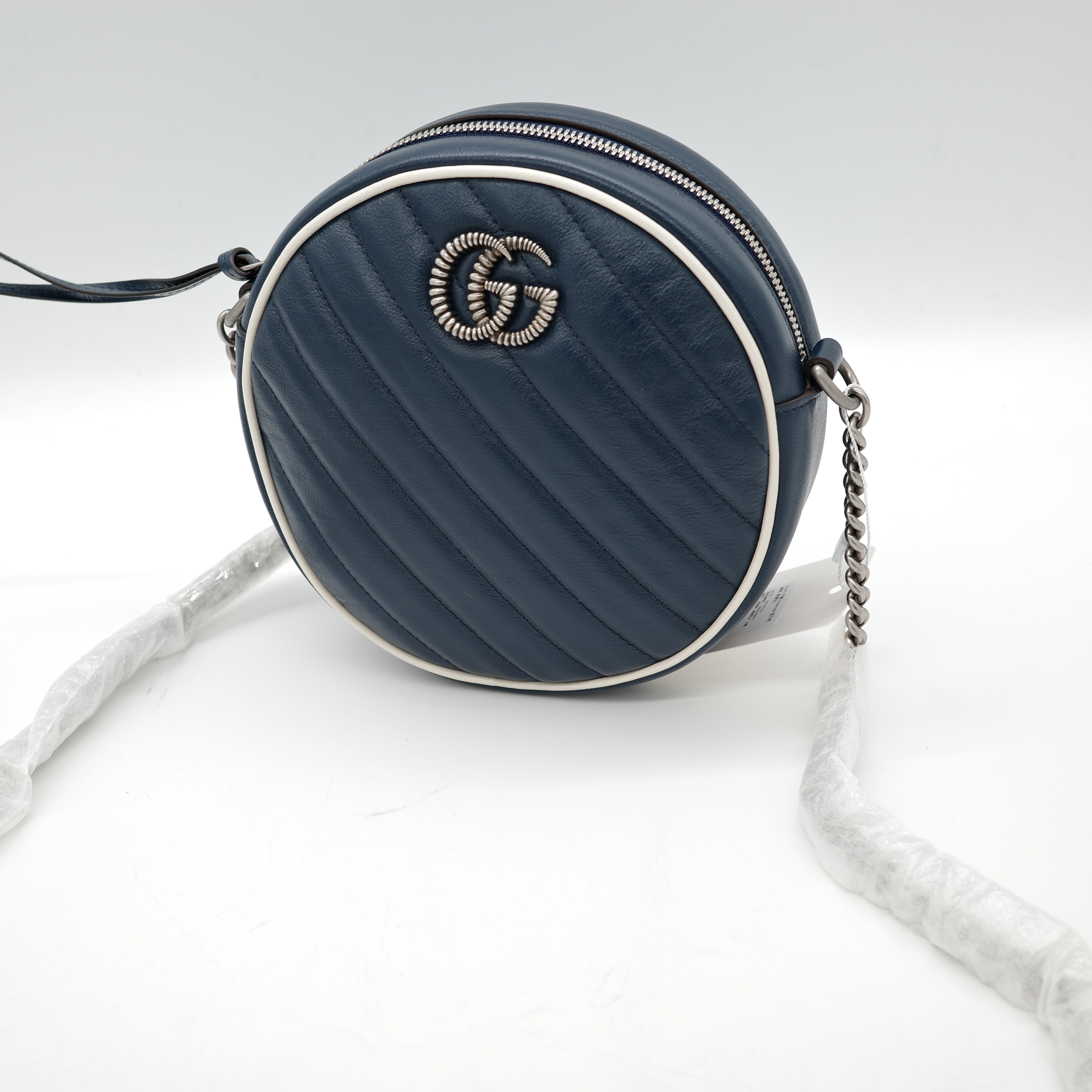 Gucci 古馳 marmont 藍白色 圓形 肩背包-2