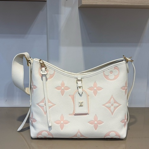 LV 奶油白拼櫻花粉牛皮壓紋CarryAll PM肩斜背包M24141