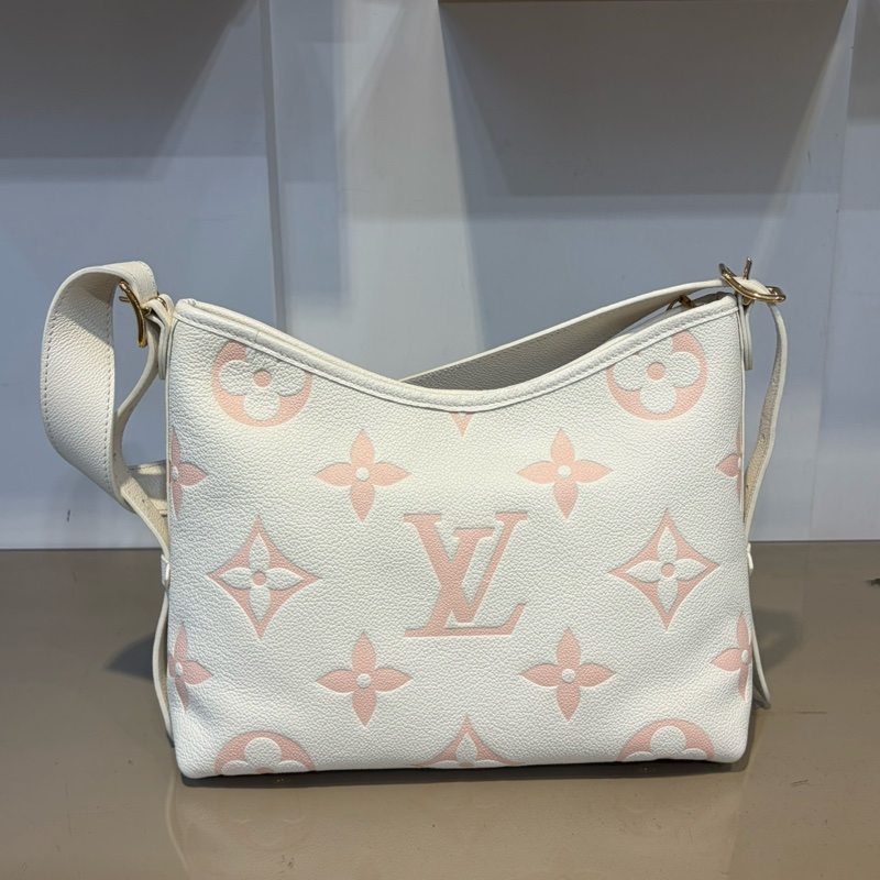 LV 奶油白拼櫻花粉牛皮壓紋CarryAll PM肩斜背包M24141-1