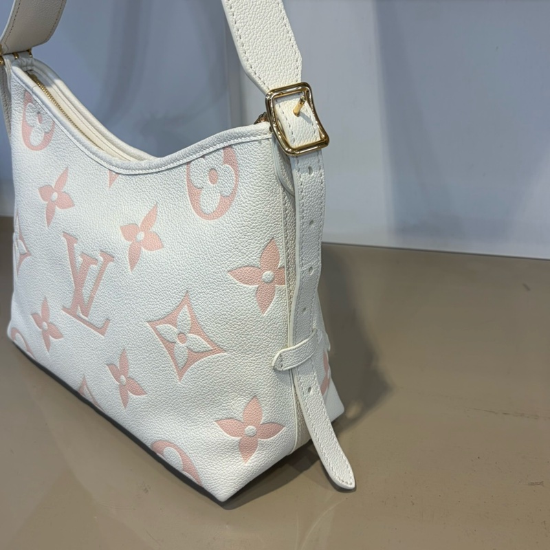 LV 奶油白拼櫻花粉牛皮壓紋CarryAll PM肩斜背包M24141-2