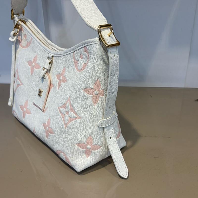 LV 奶油白拼櫻花粉牛皮壓紋CarryAll PM肩斜背包M24141-3