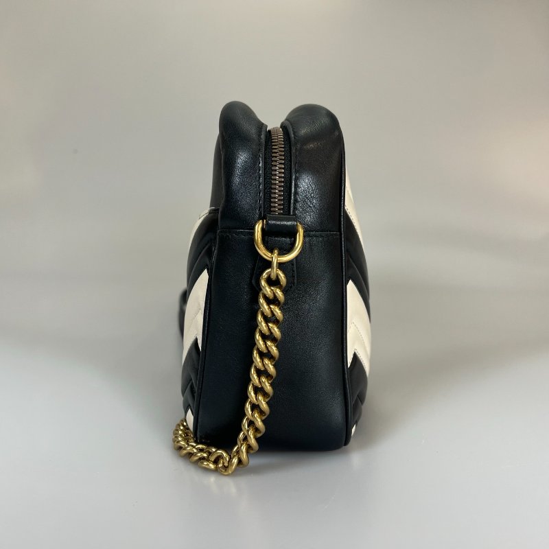 GUCCI 443499 黑拚白Marmont側肩包-2