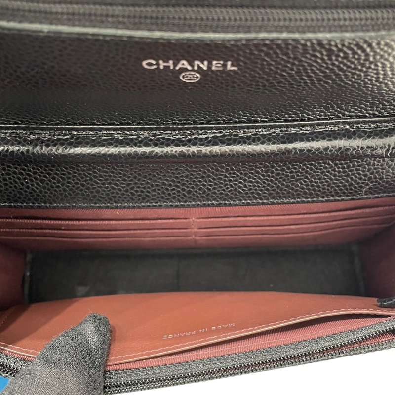 CHANEL 香奈兒 A33814 WOC 肩背皮夾 荔枝牛皮 黑色 銀釦-11